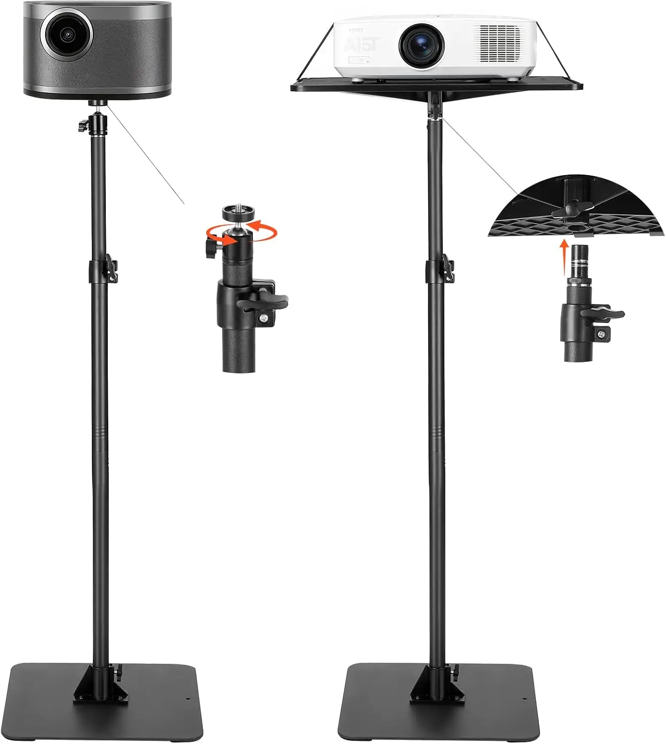 Projector Stand, Projector Floor Stand with Adjustable Height 30.3 to 63.4 inch, 360° Horizontal Rotation Projectors Cart for Me