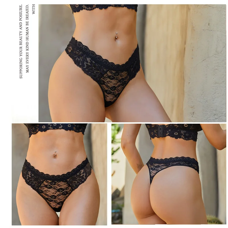 3Pcs Lace Sexy Thongs Women Low-Rise Briefs Sexy Soft Ladies Underwear Trendy Floral Underpants Female Flowery Panty Lingerie