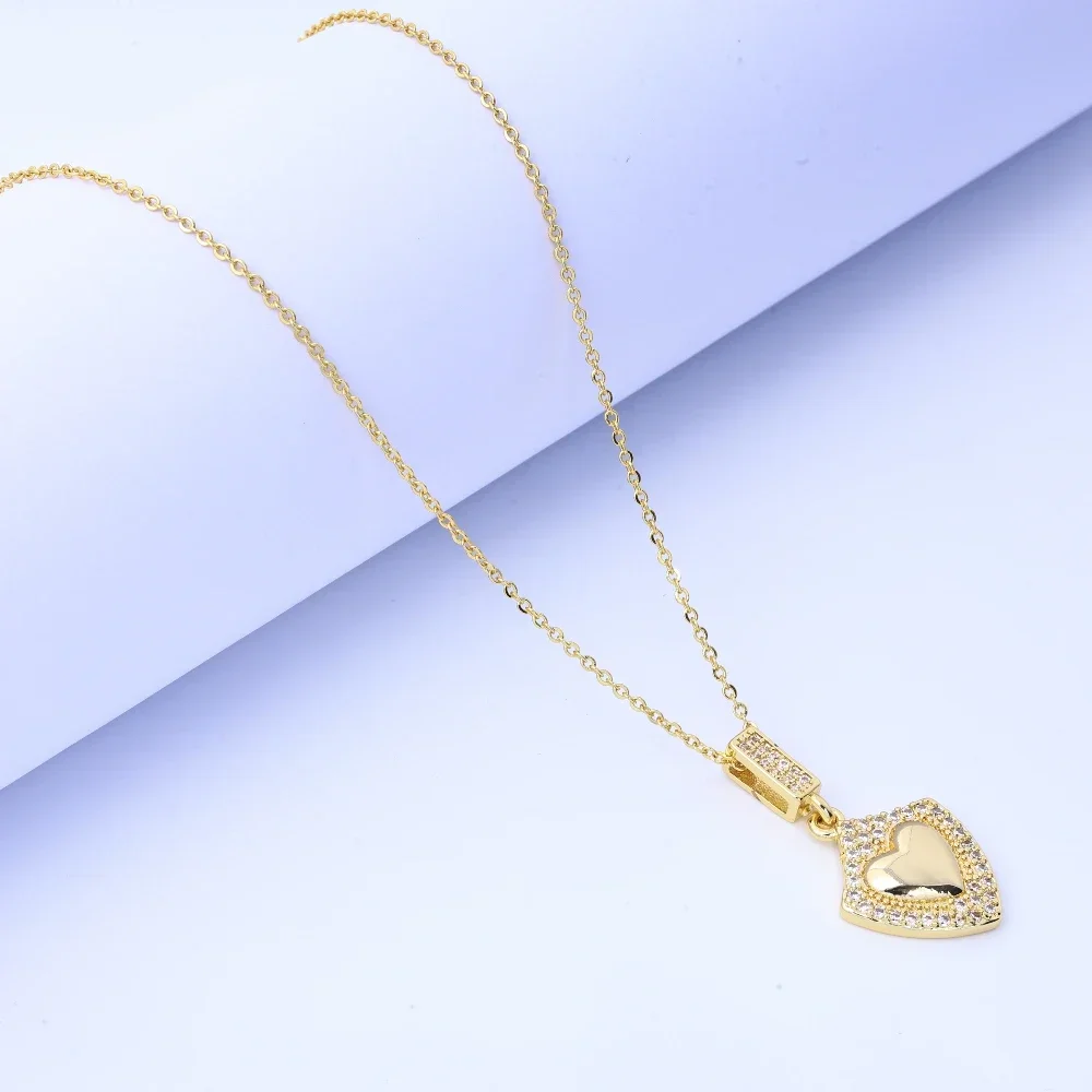 Collana da donna - Eleganti gioielli con ciondolo con intarsio in zirconi, design scudo amore, catena con clavicola a stella alla moda, versatile D