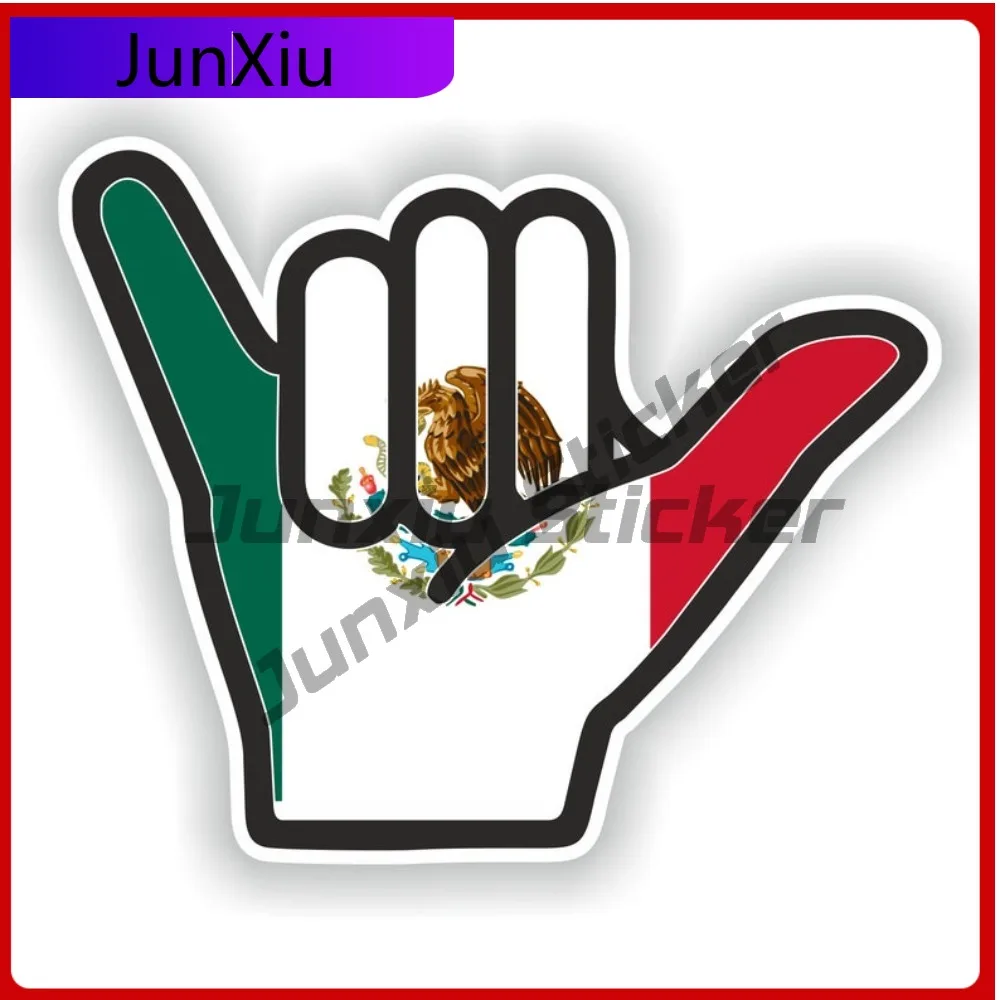 

Mexico Flag Shaka Hand Hang Loose Vinyl Decals Graphic Scratch Cover Custom Stickers Motorcycle Forest Camping Sticker Car Decor