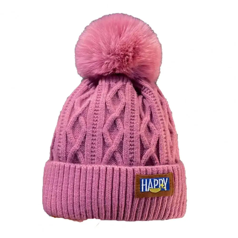 Knitted Winter Hat Ladies Thermal Hat Cozy Winter Knitted Hat with Plush Ball Decor Windproof Anti-slip for Outdoor for Cycling