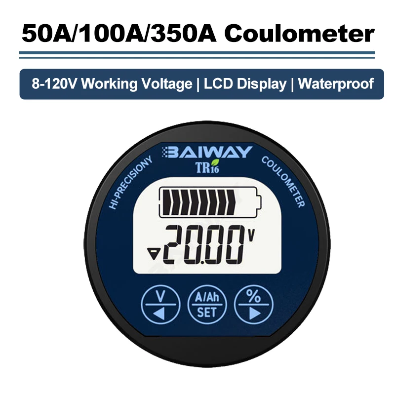 New 50A/100A/350A Coulometer Digital Battery Capacity Indicator 8-120V Working Voltage LCD Display Multifunctional Coulometer