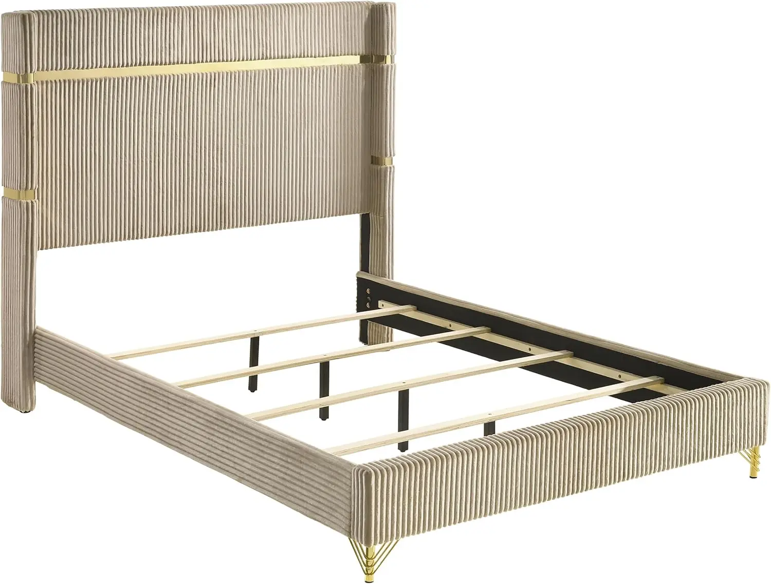 Lucia-Moldura moderna clássica de veludo, estrutura de cama queen size, cabeceira bege, 61 polegadas, 224731q