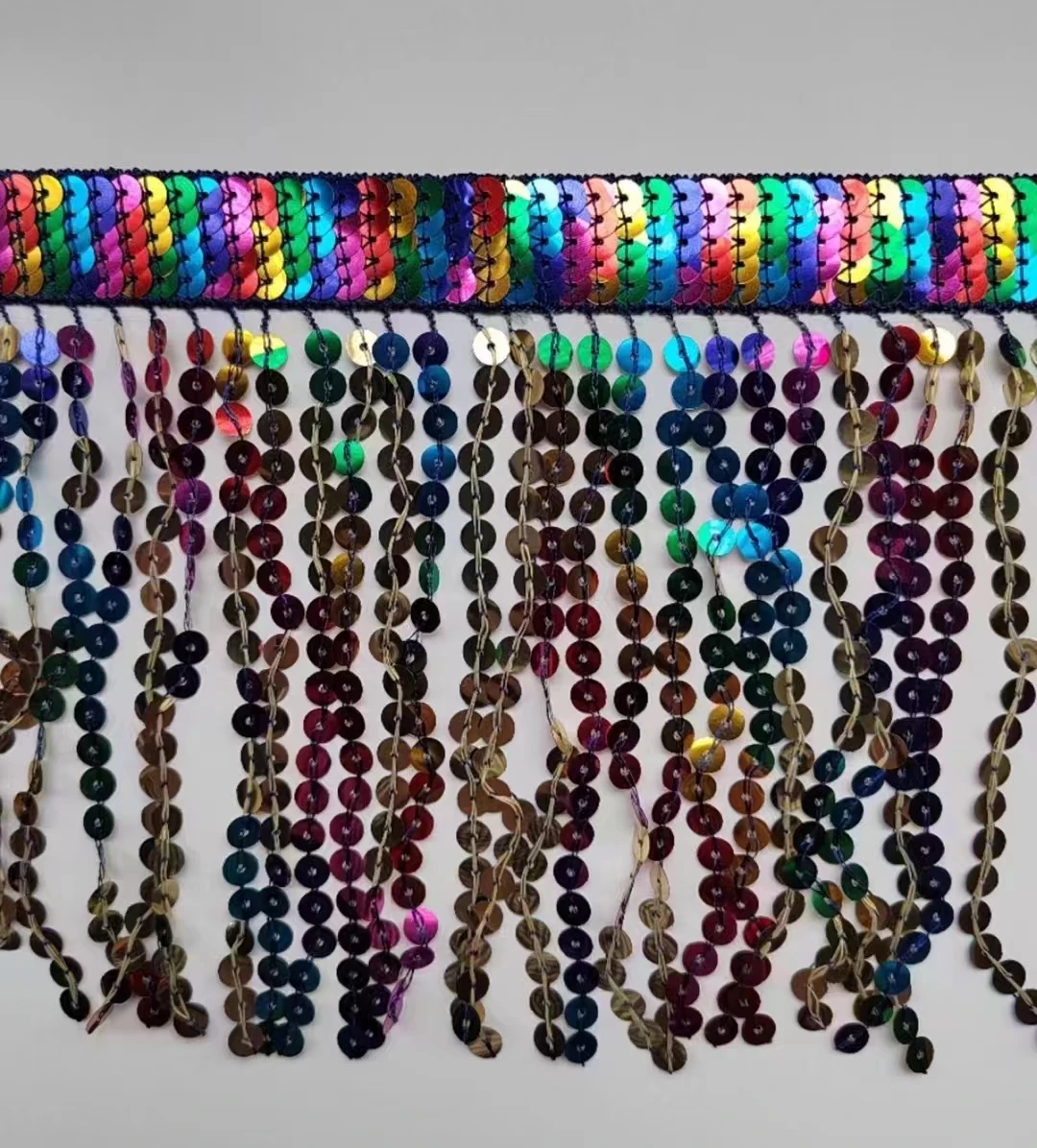 10 Yards 15cm Wide Mixed Color Rainbow Sequins Fringe, Colorful Sequins Fringe