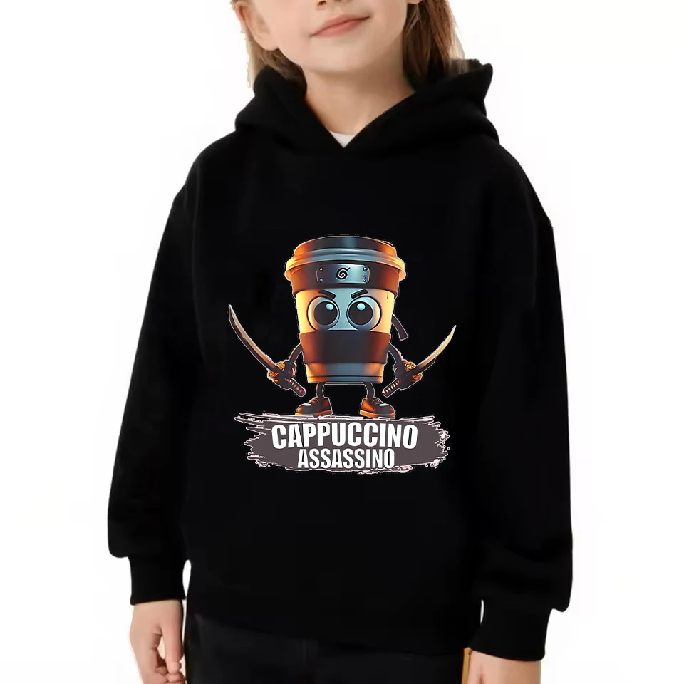 

Italian Brainrot Funny Meme Hoodie Boy Girl Long Sleeve Sweatshirt Pullover Kids Casual Tops Cappuccino Assassin Graphic Hoodie