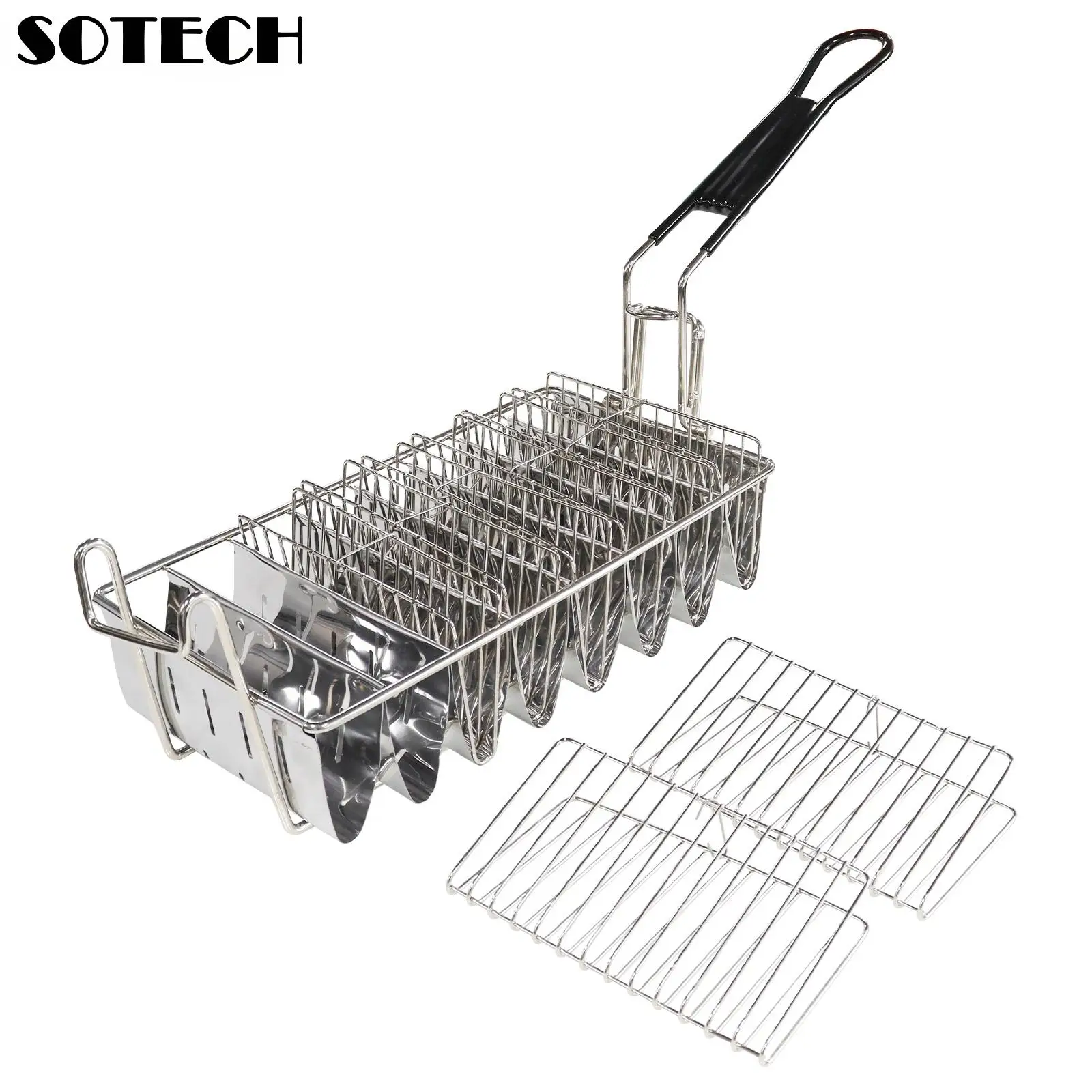 6 8 Shells Taco Fired Basket French Tortilla Fry Holder 430 Stainless Steel Basket Kitchenware with Detachable Handle Easy Store