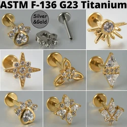 1PC Cz G23 Solid Titanium Cartilage Earrings Stud 16G Internally Threaded Zircon Flower Helix Ear Tragus Piercing Jewelry