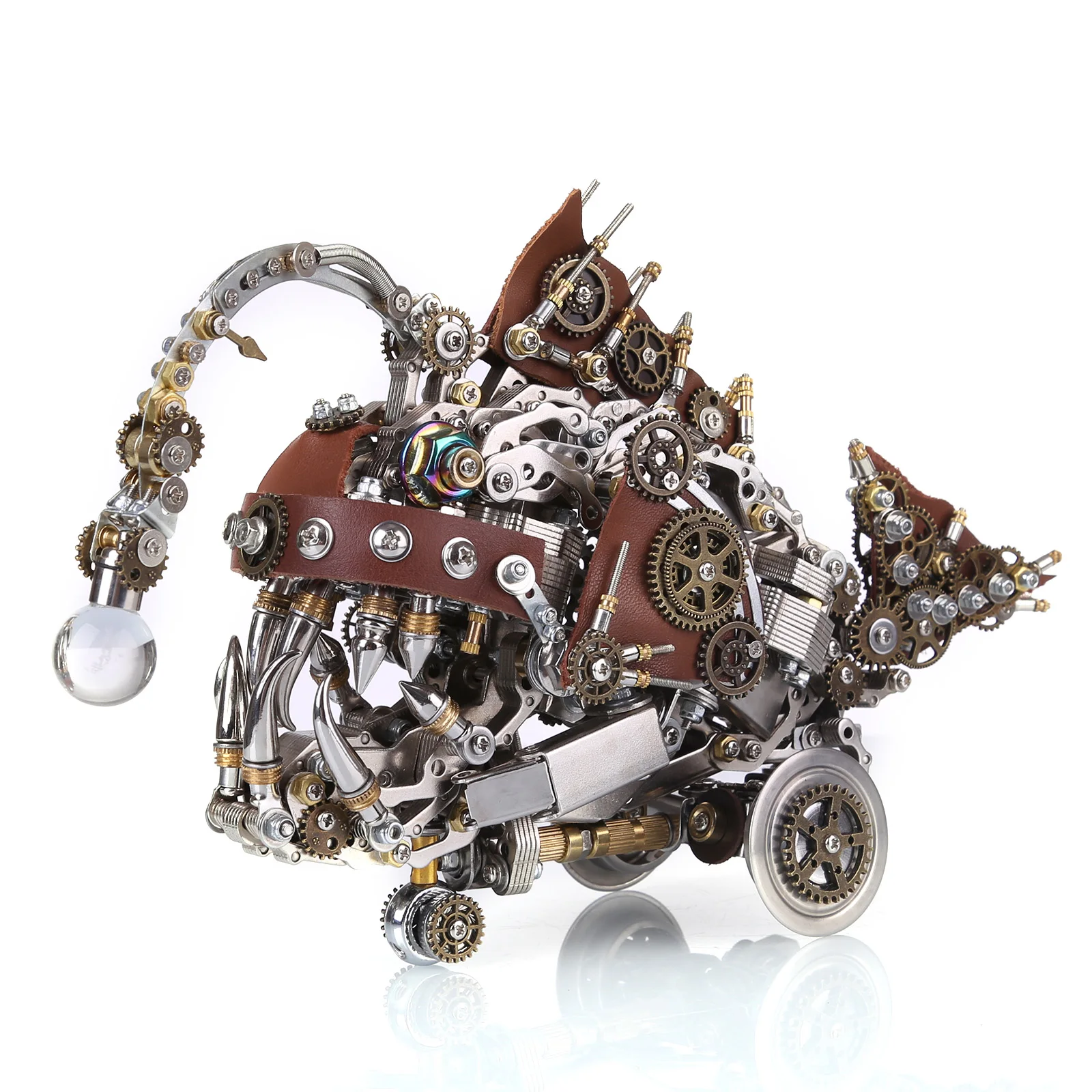 

1064Pcs DIY Anglefish Metal Assembly Kits Mechanical Steampunk Style 3D Metal Ocean Animals Model DIY Kit with Luminous Bulb