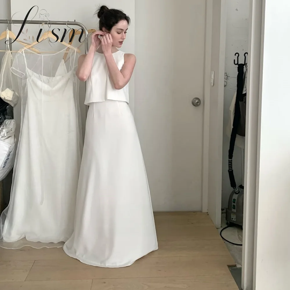 Lism Ivory 2 Pieces Korean Wedding Dresses O-Neck Sleeveless Coat A Line Wedding Reception Dresses Photo Shoot 2026 Customized