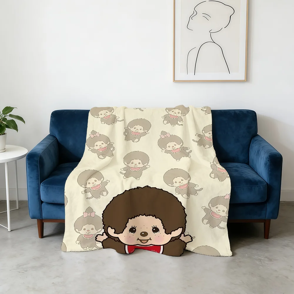 M-Monchhichi-ES Cute Cartoon Blanket Flannel Warm Soft Throw Blanket For Room Sofa Childish Birthday Gifts