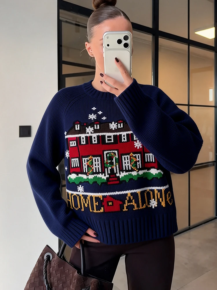 

Autumn Winter Chic Knitted Pullover Women Elegant Jacquard Sweater Casual Long Sleeve Female Casual Knitwear Top ﻿ ﻿