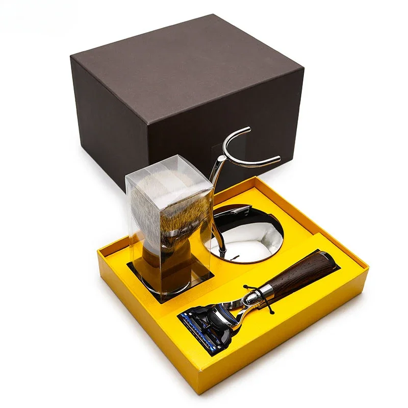 Роскошный подарочный набор для бритья, 1 шт., набор для бритья с деревянной ручкой, лезвие, бритва, набор для ухода за бородой