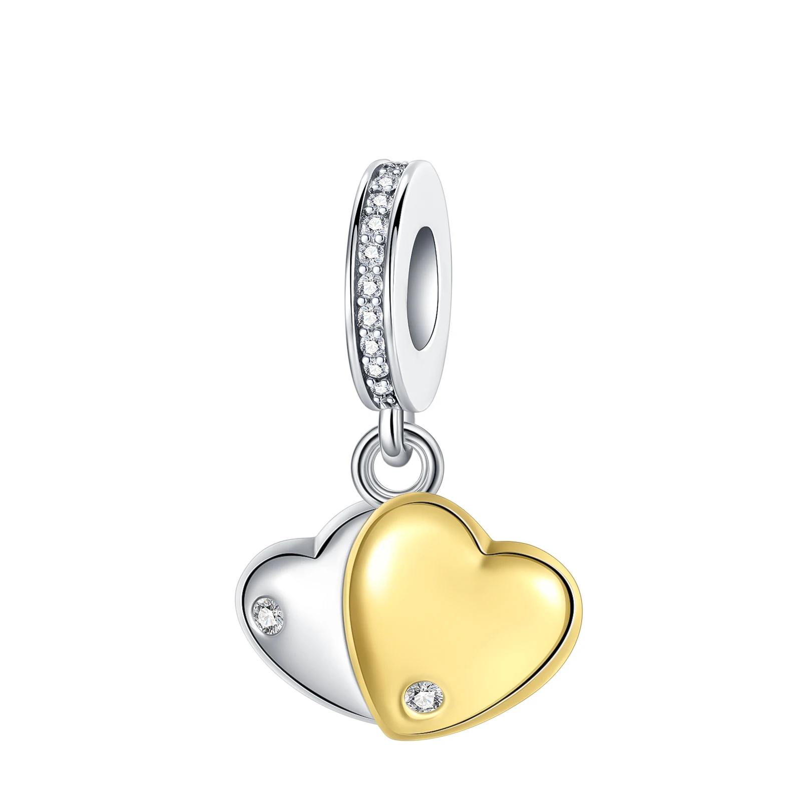 925 Sterling Silver Double Love Diamond Gold Pendant Charm Fit Original Pandora Charms Bracelets Women DIY Jewelry Gift