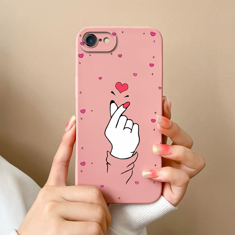 For iPhone 7 8 Plus Phone Case For iPhone SE Love Heart Back Cover For iPhone7 7+ iPhone8 8+ Funda Liquid Silicone Soft Bumper