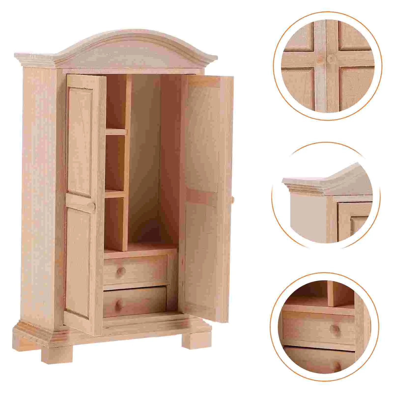 Mini-Kleiderschrank, Möbel, Miniatur-Holzschrank, Modell, klein, für Haus-Baby-Kleiderbügel