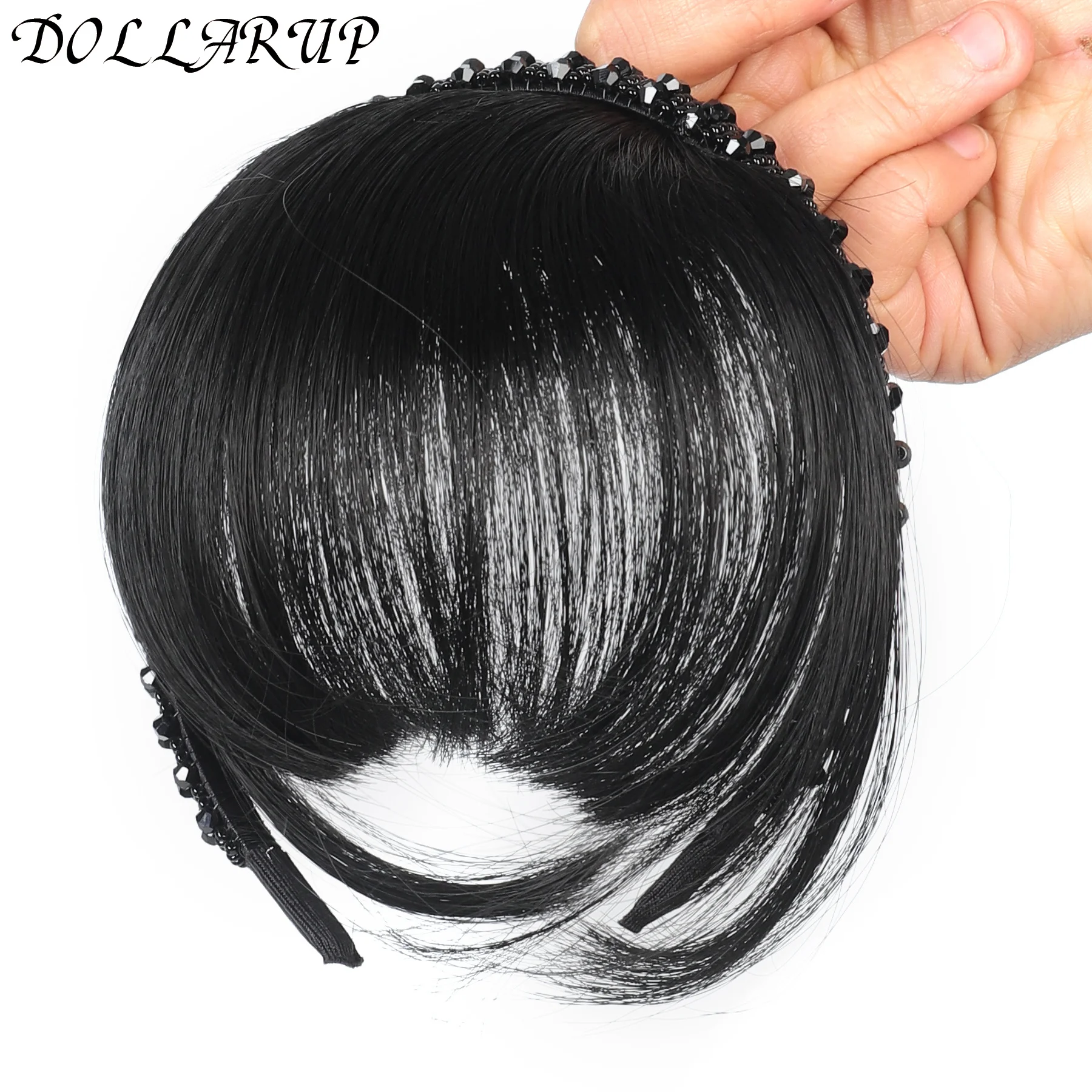 

Rhinestone Headband Bangs hairpiece in one piece Synthetic Short Straight Bangs Hair Extension Fake Fringe For Women Hair Access