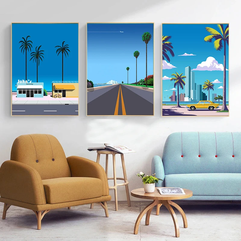 Hiroshi Nagai Vaporwave Japan Beach City Summer Wall Art Canvas Painting Prints Posters Wall Pictures Nordic Living Room Decor
