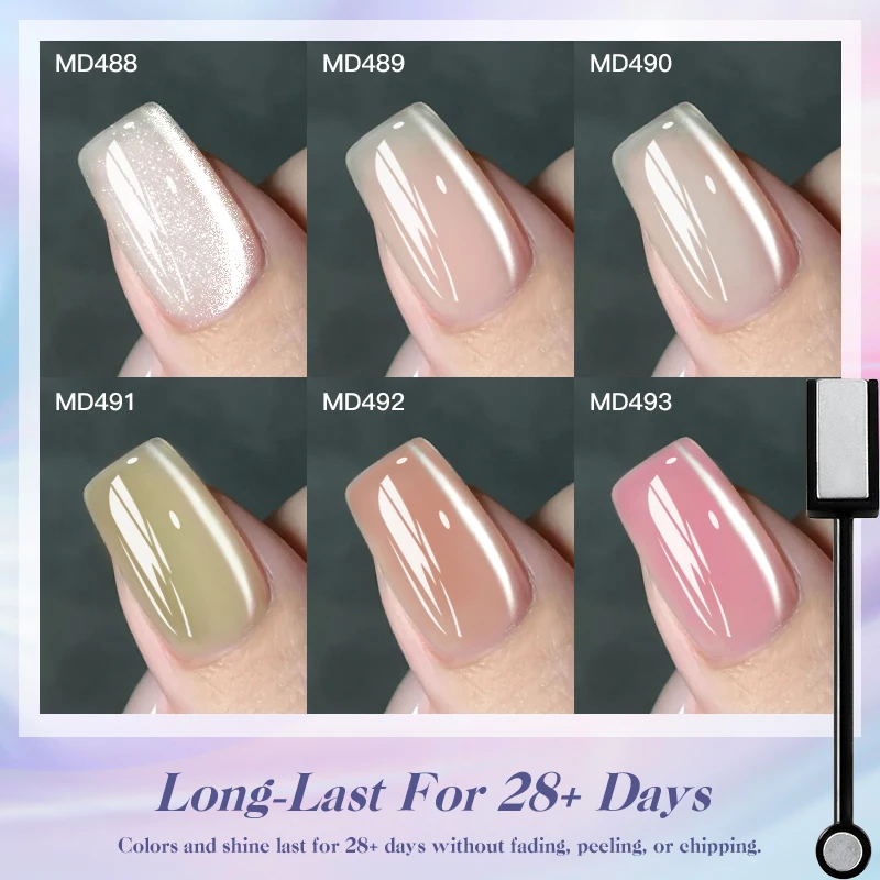 

7Pcs Water Light Magnetic Gel Nail Polish Set - 6 Colors Gel + 1pc Magnet Stick, Salon Quality, LED Holographic Cat's Eye Vernis