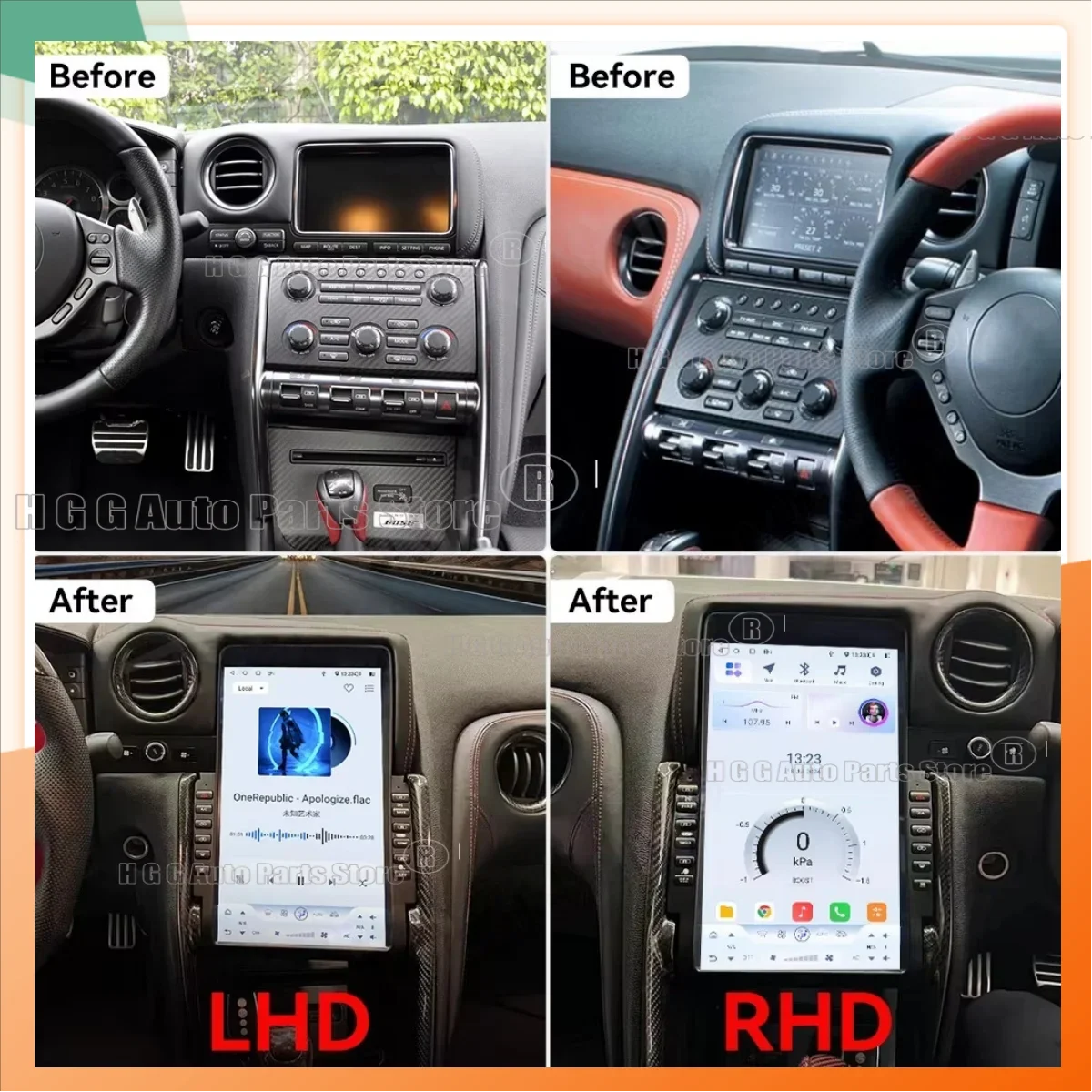 13.6-inch For Nissan GT-R GTR R35 2007-2017 CarPlay Android 13 car multimedia video player GPS navigation automatic radio 4G 360