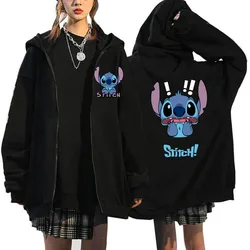 Funny Hoodie Zipper Disney Stitch Zip Up Hoodies Women Harajuku Cute Anime Sweatshirt Manga Streetwear Hoody Female