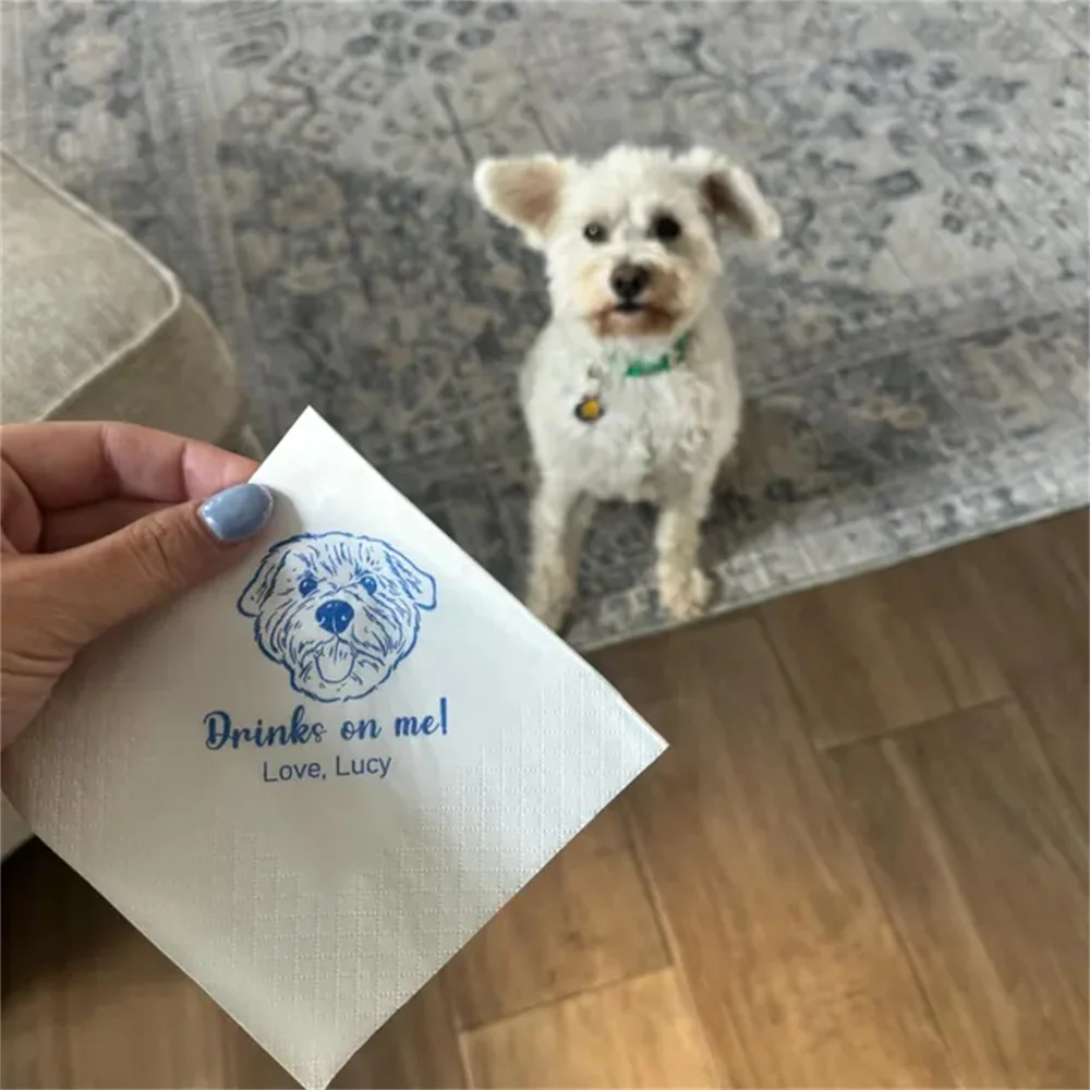 

Custom Pet Sketch Cocktail Napkins, Pencil Sketch Portrait from Photo, Dog Wedding Napkins, Customized Pet Portrait Wedding Favo