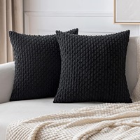Black Throw Pillow Covers 18 X18 Inch, Striped Corduroy Cushion Case Cover Throw Pillows for Sofa Couch Living Room Home Decor