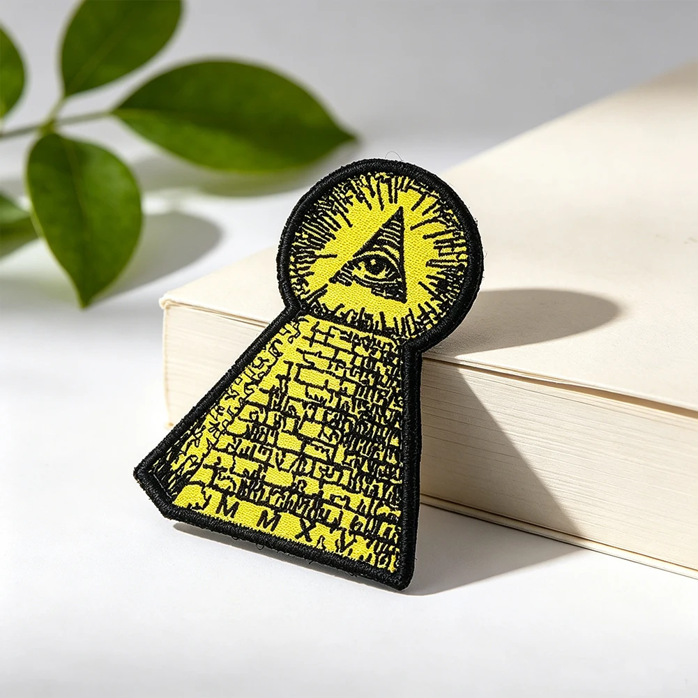 Allsehendes Auge Pyramide Bestickter Klett-Patch Gelb Schwarz Taktisches Moral-Abzeichen Rucksack Jacke Dekoratives Emblem Applikation – Detail 2