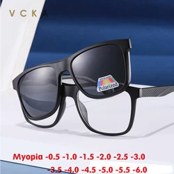 VCKA 6 In1 Men Polarized Myopia Sunglasses Classic Optical Magnetic Clip Eyewear Custom Women Glasses Frame -0.5 to -10