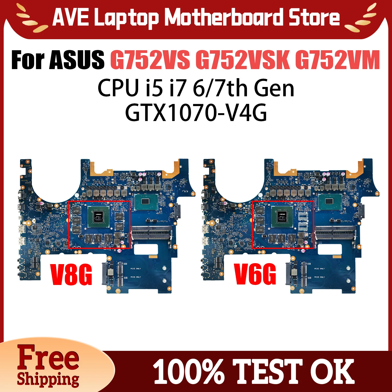 G752VS Mainboard For ASUS ROG G752VSK G752VM G752V Laptop Motherboard I5 I7 6th/7th Gen CPU GTX1070/V8G