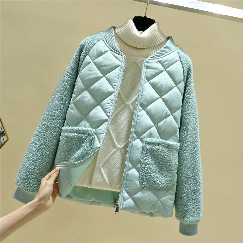 

Women Winter Jacket Nice New Loose Lightweight Short Women Parkas 4XL Female Cotton Padded Warm Faux Lambswool Outcoat