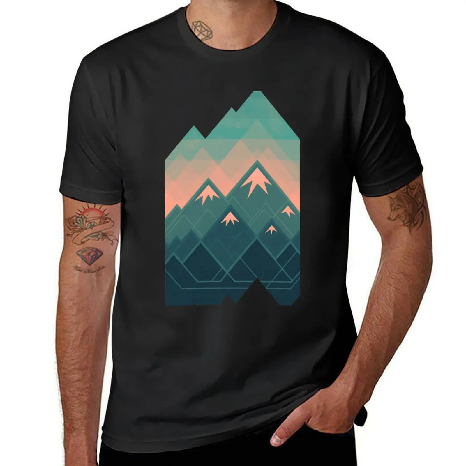 

Geometric Mountains T-Shirt boys whites blanks tops Blouse black t-shirts for men