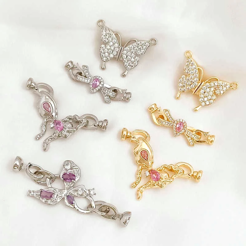 Brass Coated Gold Zircon Inlay Butterfly Shaped Connecting Buckle DIY Jewelry Making Necklace, Bracelet, Clothing Accessory