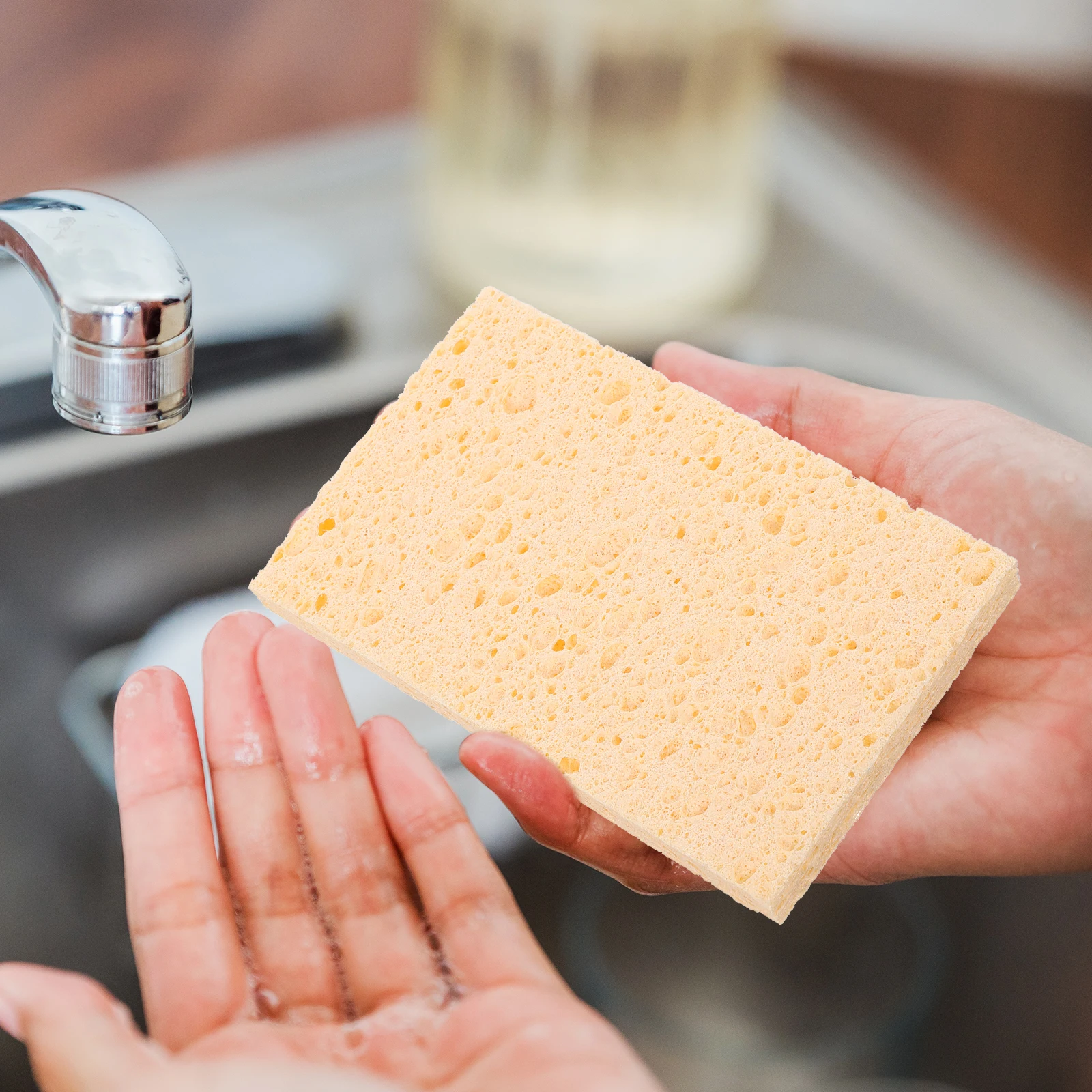 

12 Pcs Yellow Wood Pulp Cotton Cleaning Sponge Thick Kitchen Powerful Dish Wok Pan Bath Tub Scrubbing