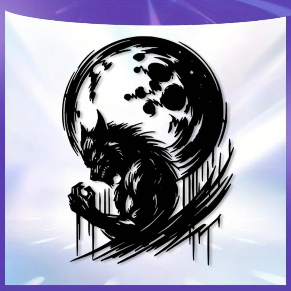 CIFbuy Wrought Iron Wall Art Gothic Werewolf Howling Moon Key Holder Rack Halloween Home Decor