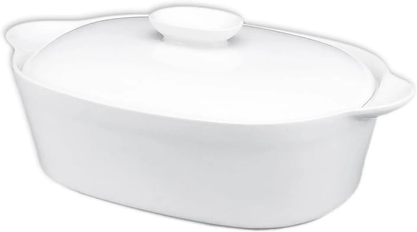 

Casserole Dish with Lids, 2 Quart French White Ceramic Tureens, 12.8" x 7.9" Baking Dish, Serving Tureen Soup, for Casseroles, L