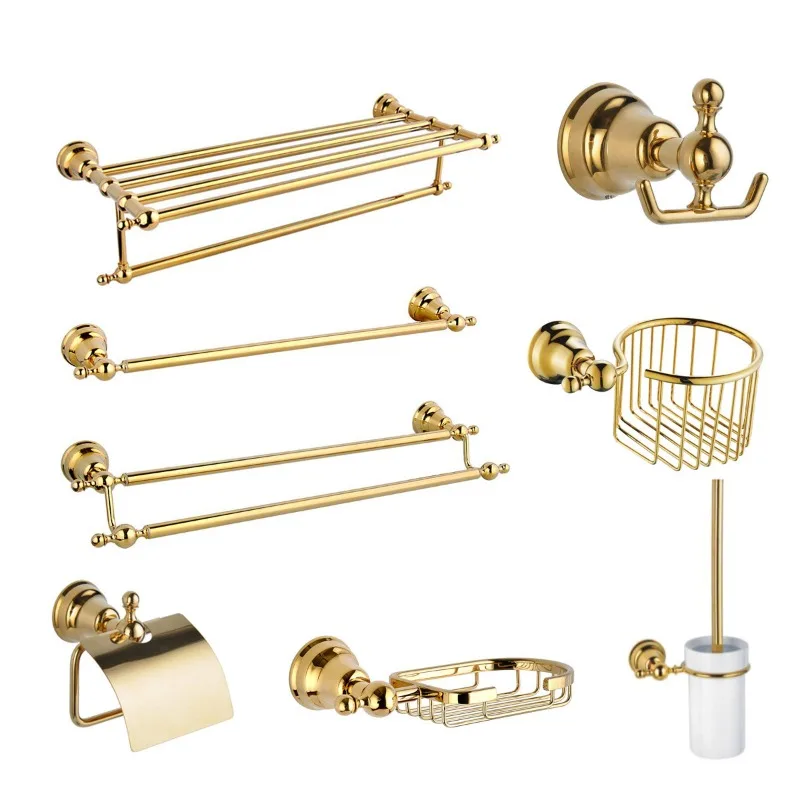 

Gold chrome simple European and American towel rack bath towel rack set bathroom pendant simple retro bathroom pendant