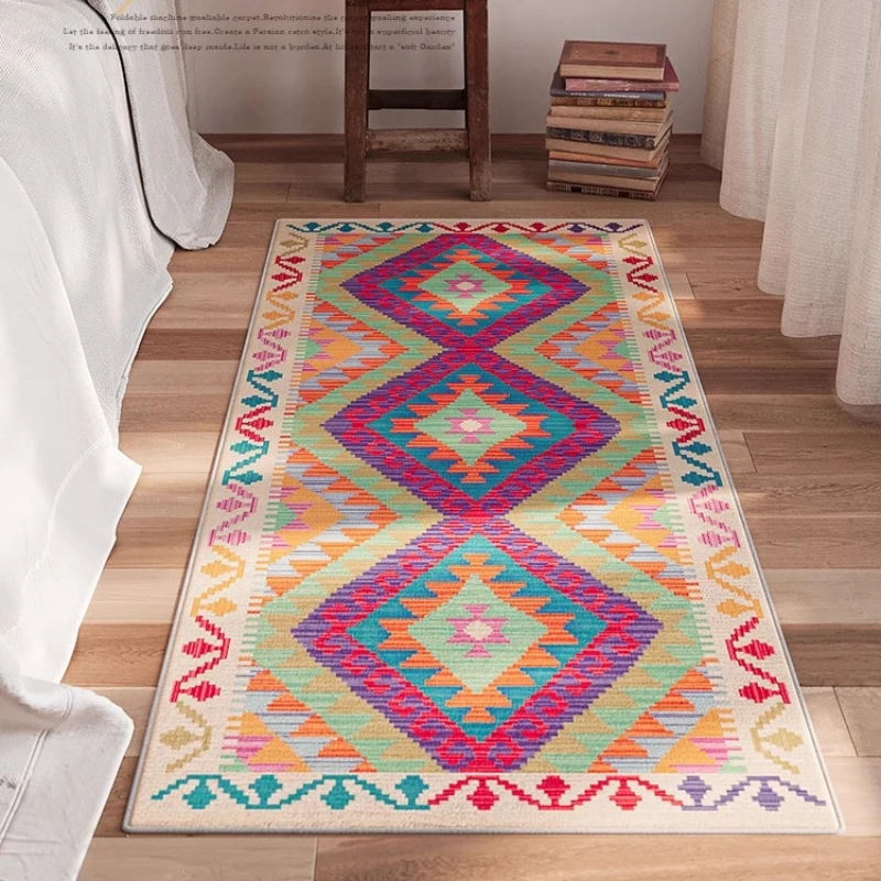 

Carpet for Living Room Moroccan Ethnic Style Bedroom Bedside Rug Retro American Persian Velvet Corridor Long Mat КоверTapis 러그