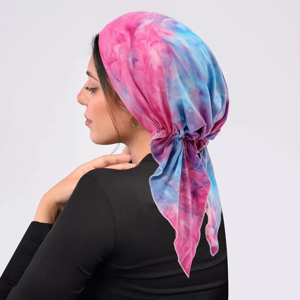 Nowa zakrzywiona damska czapka do włosów z motywem kwiatowym, dwuzwiewna, barwiona metodą tie-dye, prosta, lekka, oddychająca czapka chemo, turban dla muzułmanek.