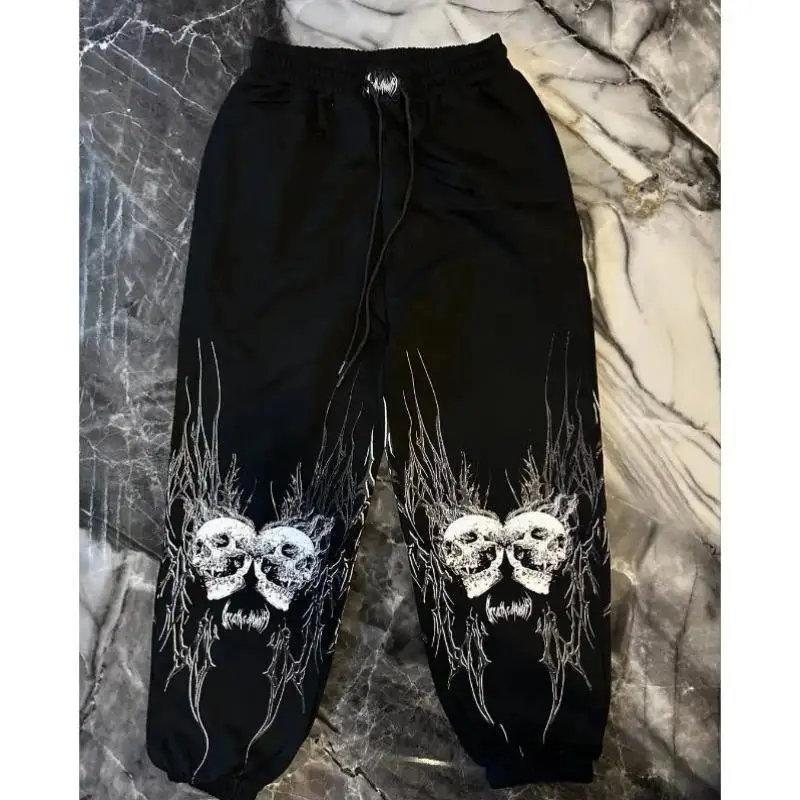 

Men's Casual Skeleton Head Print Cargo Pants High Waist Straight Leg Korean Sle Neutral High Quali Fabric Winter Collection