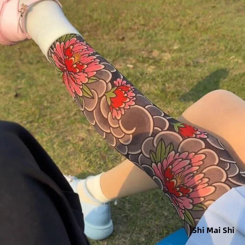 Tattoo Print Stockings Thin Summer Knee-high 360-degree Abstract Long Tube Single Leg Socks Trendy Animal Pattern Unisex