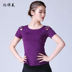 Camisa de baile Latino de manga corta para mujer y adulto, ropa de práctica para espectáculo de competición, traje de baile moderno