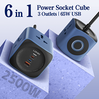 LDNIO Power Strip Cube 3 Universal Outlet with 65W 3 USB Ports 2500W Surge Protection 2M UK/EU/US Plug Extension Cord Switch