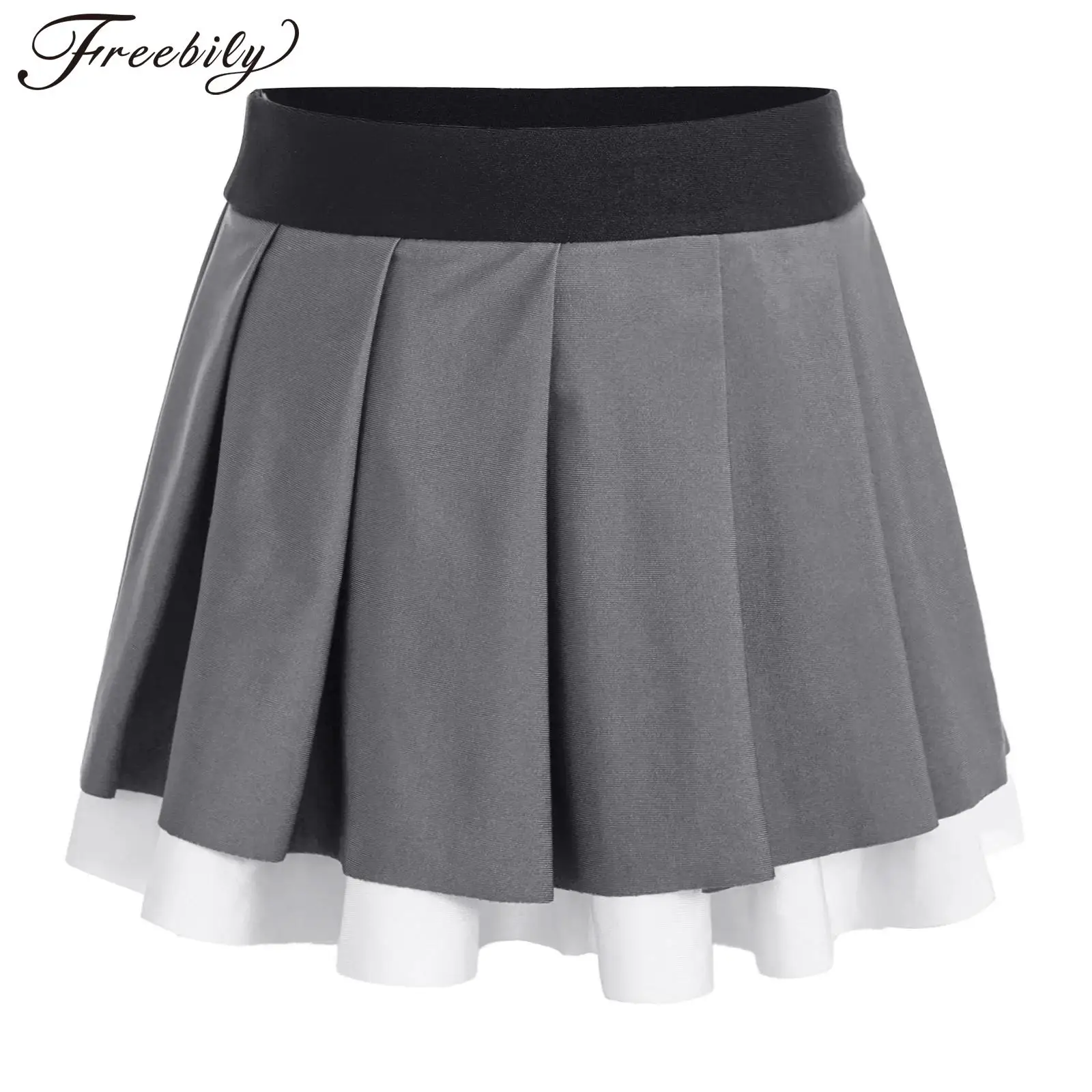 Kids Girls Cheerleading Skirts Schoolgirls Dance Costume Contrast Color Pleated Skirt Cheerleader Uniform for Stage Performance