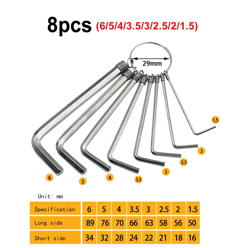 8Pcs Allen Wrench Set L Wrench Kit Hexagon Spanner 1.5mm To 6mm Allen Keys Short Arm Vehicle Repair Tool Home Hand Tools