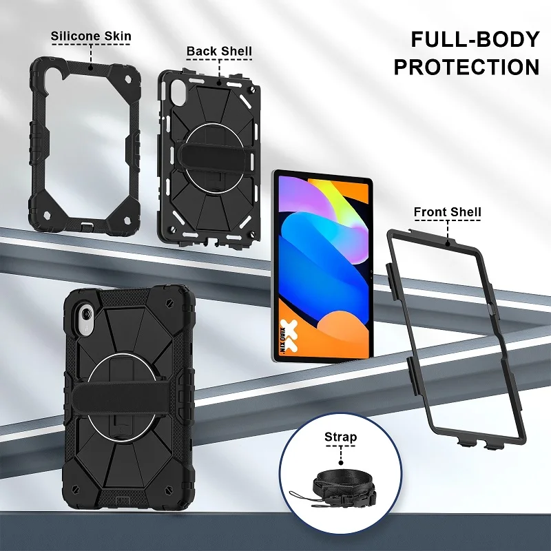 360 °   Funda giratoria resistente para Lenovo Xiaoxin Pad 11 2025 2024, funda a prueba de golpes Lenovo Tab M11 Idea Tab de 11 pulgadas con correa de mano