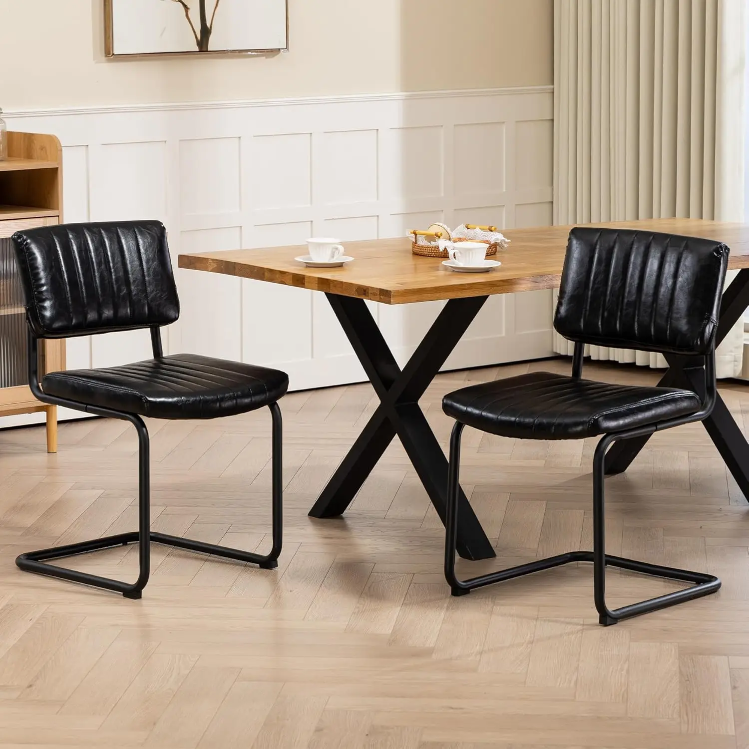 

Обеденные стулья Mid-Century Cantilever, 2 шт., кожаные, без подлокотников, с металлическими ножками, для кухни и столовой, на заказ