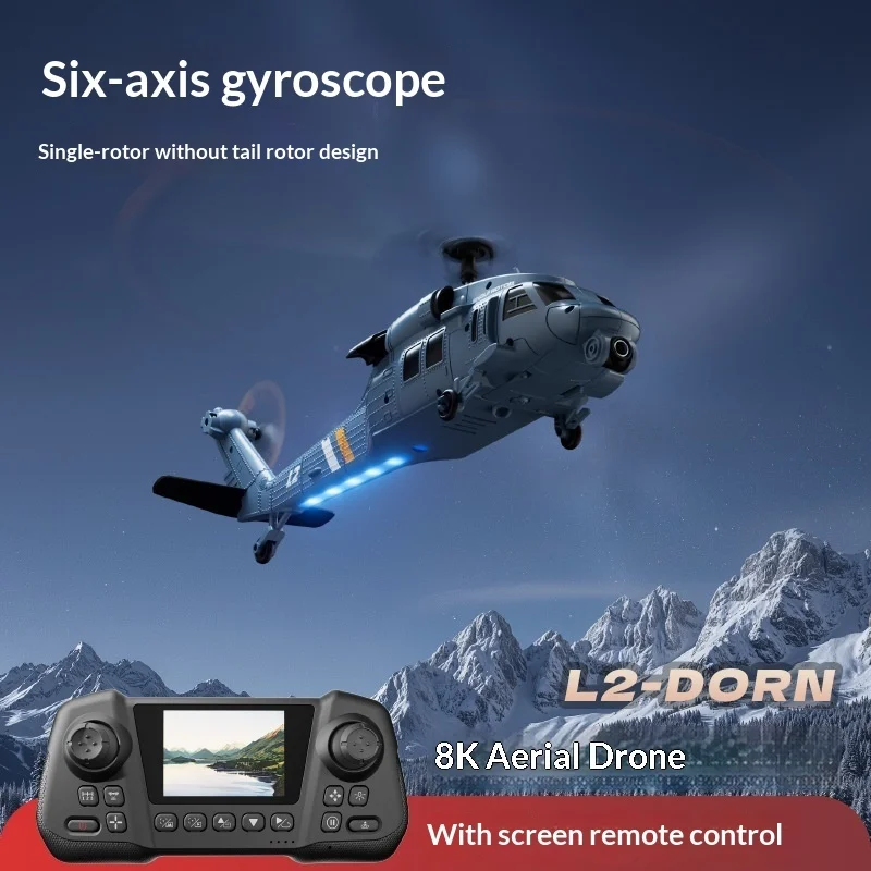 4drc L2 Rc Helicopter 8k Aerial Camera Builtin Screen Remote Control 6axis Gyro Single Blade Black Hawk Apache Military For Boys
