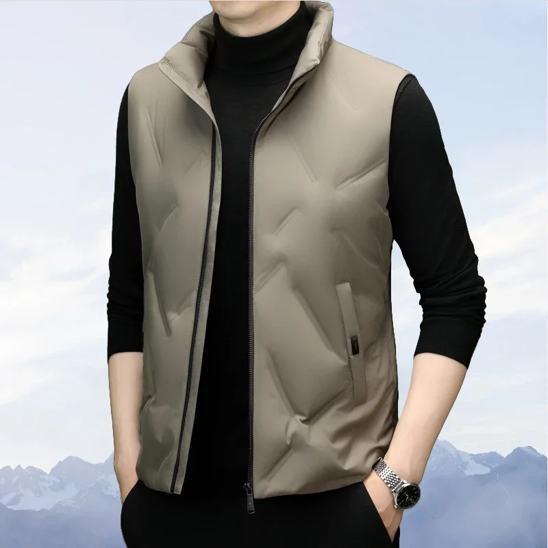 Men's Thin Sleeveless Down Jacket 2024 Winter Solid Color Vest Duck Cown Thickened Jacket Warm Vest Coat Clothing