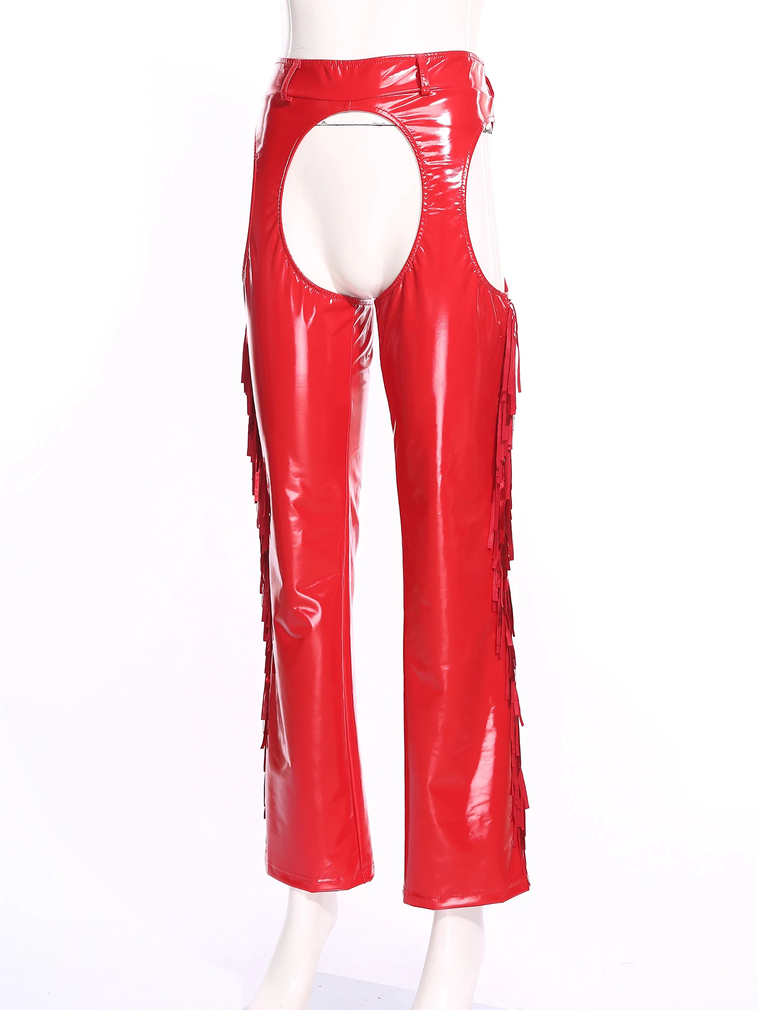 

Женские блестящие кожаные брюки-шопы, стильные брюки с вырезами и кисточками по бокам, широкие длинные брюки для пастушки, хиппи, вечерние, клубные танцевальная одежда