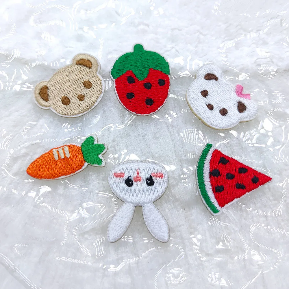 Mini Bear Strawberry Carrot Rabbit Self Adhesive Embroidery Patches Scratch Patch Decorate Mobile Phone Bags DIY Hairpin Brooch